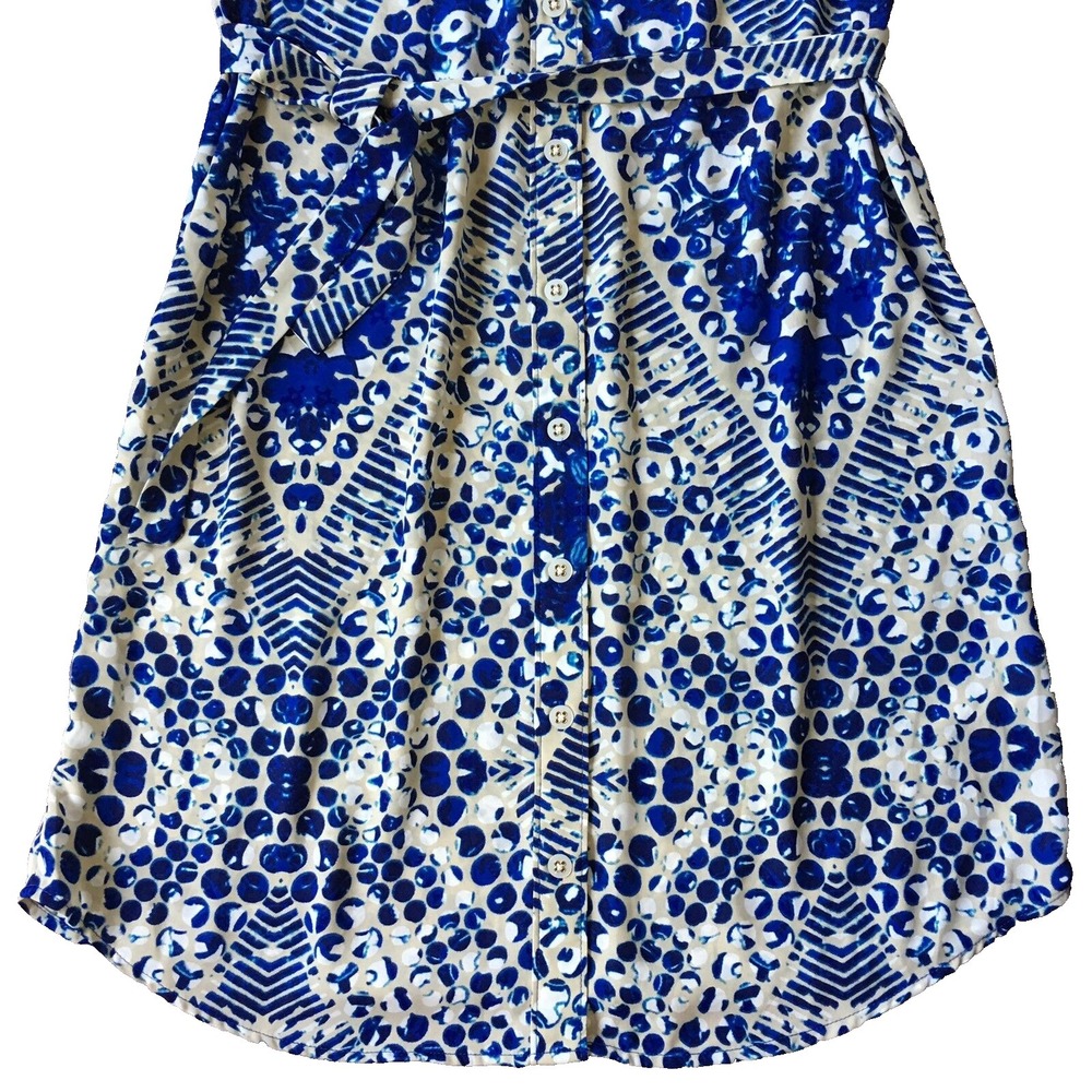 Cabi Blue Jewel Print Shirt Dress Women S 4 6 Button Up #422 Roll Tab Sleeve - Picture 6 of 10